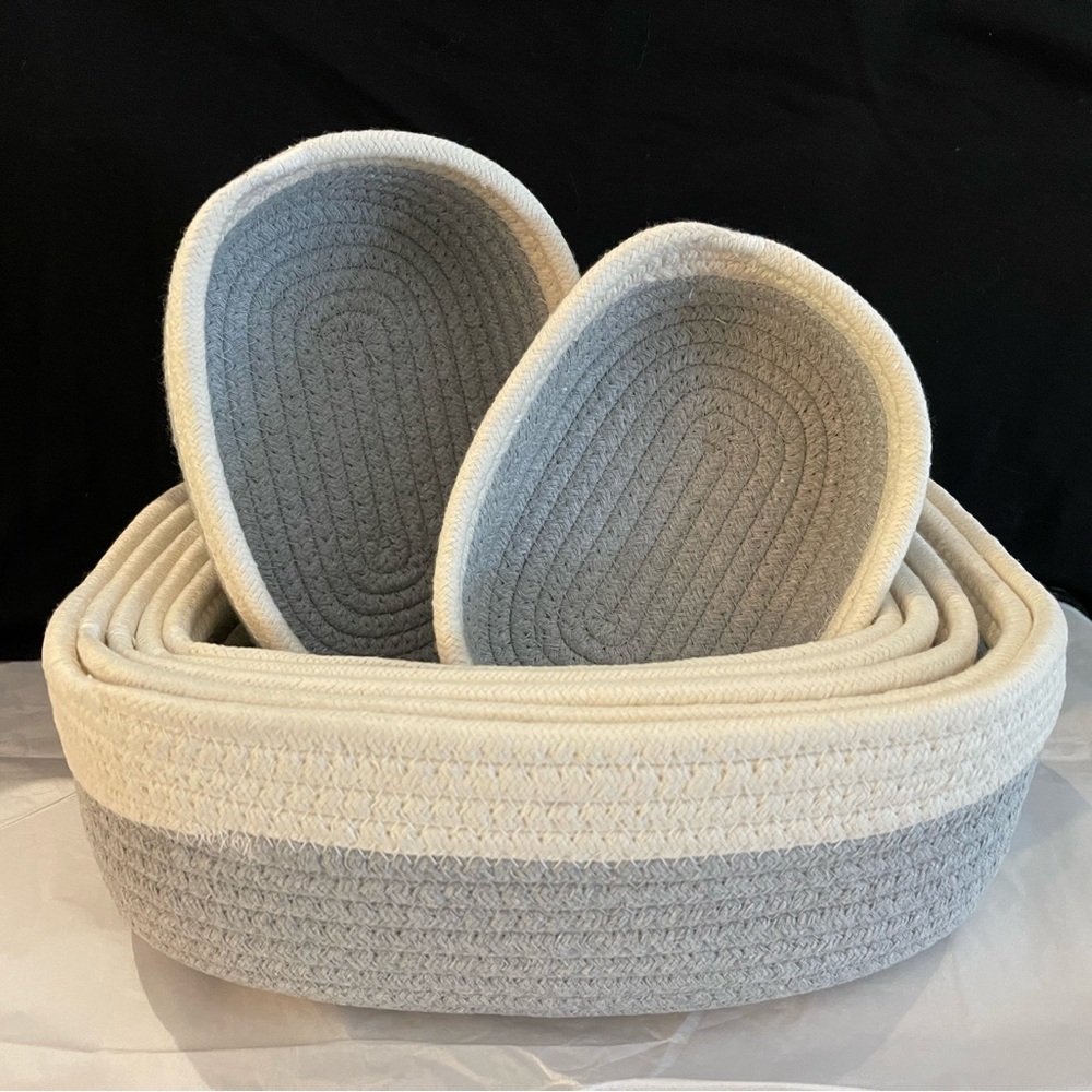 7 pc Nestled cloth baskets, rectangular.